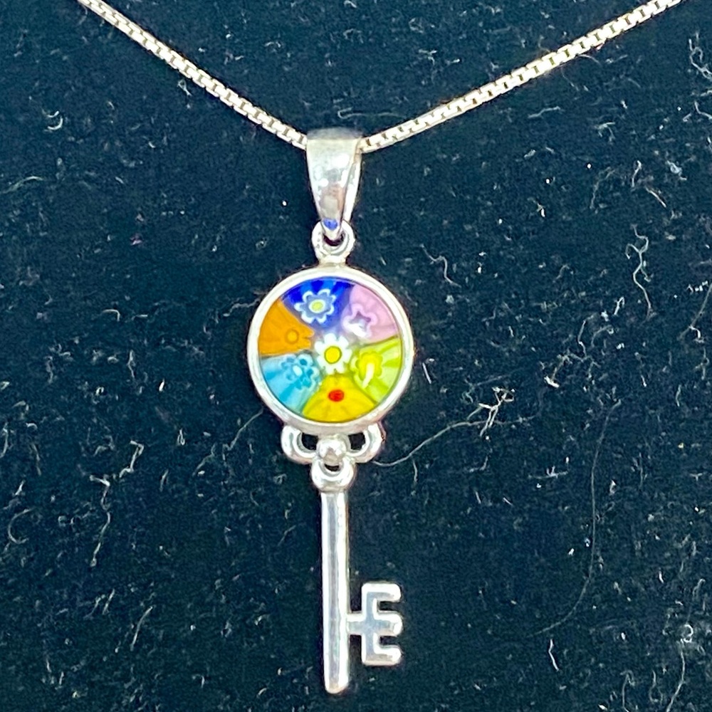 Alan K Murano Glass Key Pendant w/ Chain
